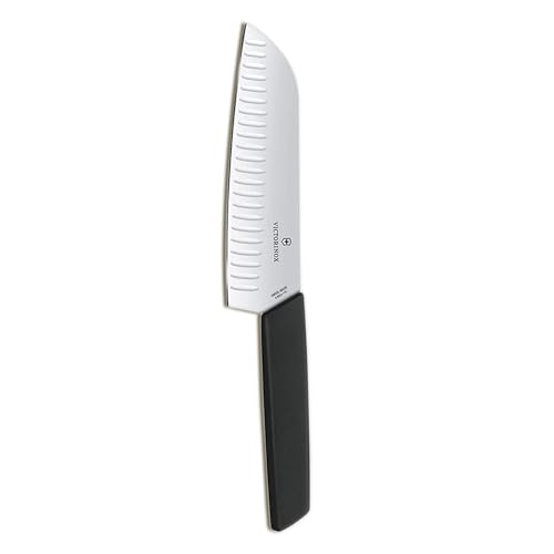 Victorinox Swiss Modern, coltello Santoku con lama alveolata in acciaio inox, lavabile in lavastoviglie, nero