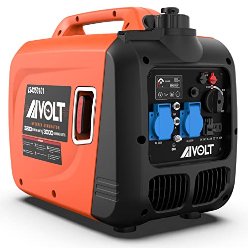 AIVOLT Generatore Inverter 3200 Watt Generatore di Emergenza Generatore Silenzioso Benzina per Campeggio, Festival, Strumenti e Uso Domestico con 2 USB e due prese 230 V