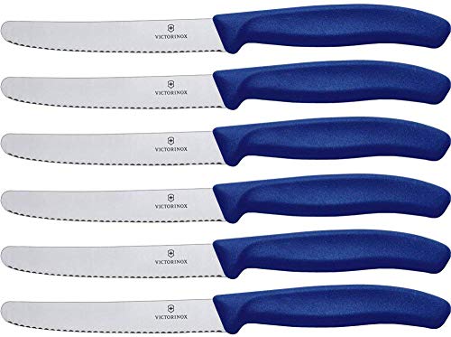 Victorinox, Swiss Classic, set coltelli da cucina seghettati per pomodori da 6 pezzi, lama da 11 cm, lavabili in lavastoviglie, colore blu