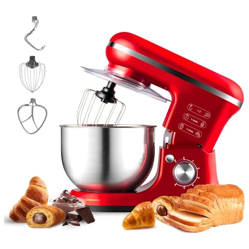 Avilia Impastatrice Planetaria Multifunzione 1900W, 6.5L - Rossa, 6 Velocità + Pulse, Miscelazione 360°, Ciotola Inox, Accessori Inclusi