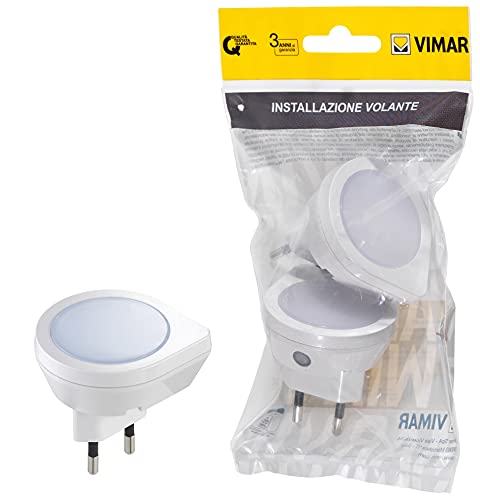 Vimar FP33101 Luce notturna a LED 2 pezzi, accensione e spegnimento automatico, crepuscolare incorporato, alimentazione 220-230 V 50/60Hz