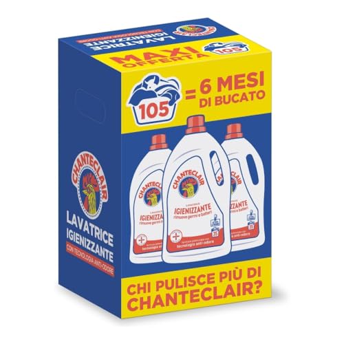 Chanteclair - Detersivo per Lavatrice Igienizzante, Rimuove Germi e Batteri, Bucato Pulito e Igienizzato - 3 Flaconi da 1575