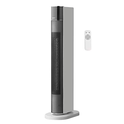 Amazon Basics - Stufetta ECO a torre girevole e portatile a 2 velocità, 3 impostazioni di riscaldamento, con timer e telecomando, presa europea, 2200 W, Bianco