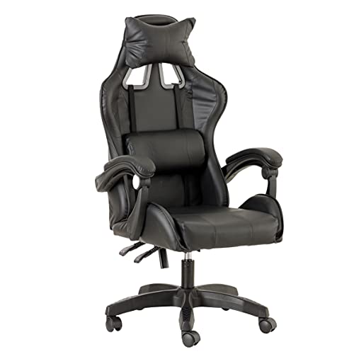 Baroni Home Sedia da Gaming, Sedia Ufficio Ergonomica con Schienale Regolabile, Poggiatesta e Supporto Lombare, Nero