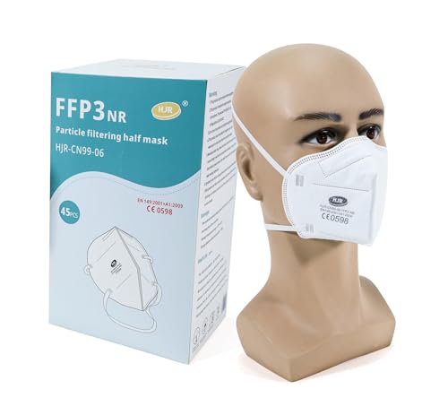 45 Mascherine FFP3 Certificate CE, Mascherina 5 Strati Senza Valvola, Maschera Facciale di Protezione da Polvere e Antiparticolato, Face Mask Protettiva Alta Efficienza di Filtraggio PFE≥99, 45 Pezzi