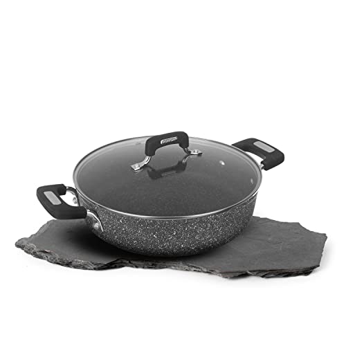 KASANOVA Casseruola antiaderente New Petra Dark, casseruola induzione, casseruola 24 cm di alta qualità, con coperchio, adatta per tutti i piani di cottura (Tutti i piani cottura, 28 Cm)