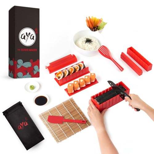 Sushi kit Deluxe rosso completo con coltello e esclusiva online video tutorial 11 Piece DIY - facile e divertente per principianti - roll Maker - Maki rotoli