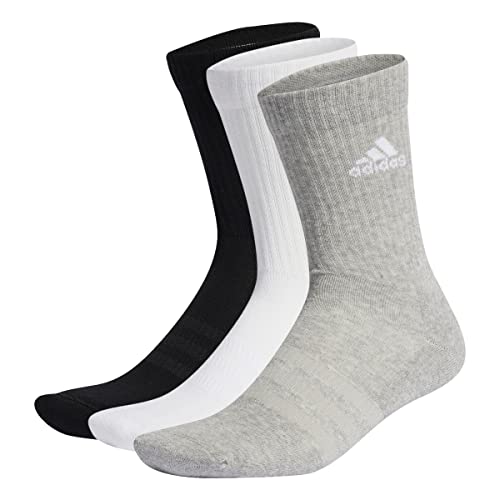 adidas Cushioned Crew Socks 3 Pairs, Calze Medie Unisex - Adulto, Medium Grey Heather/White/Black, M (Pacco da 3)