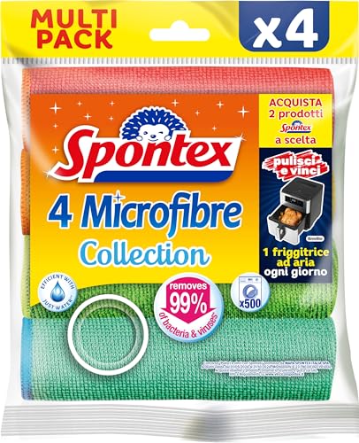 Spontex Microfibre x4, Panni Multiuso Colorati in Microfibra Tessile, 4 pezzi