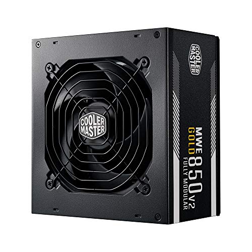 Cooler Master MWE 850 Gold V2 Alimentatore Completamente Modulare (Spina UE) - Alimentatore 80 PLUS Gold da 850W, Cavi Piatti Neri, Ventola HDB da 120mm, Soglia Alta Temperatura