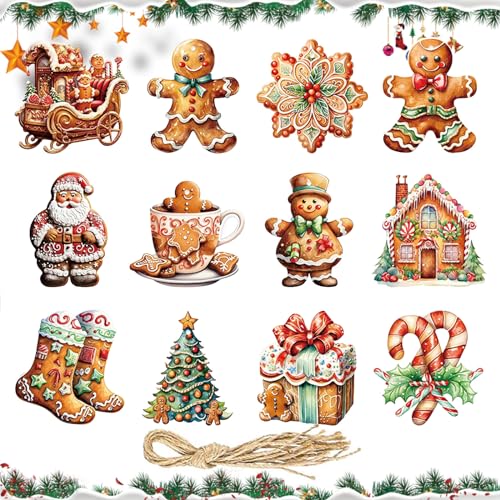 Vordpe 24 decorazioni natalizie per albero di Natale, con pan di zenzero, per decorazioni natalizie, piccole decorazioni natalizie per fai da te
