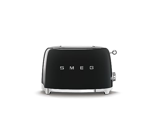 Smeg, Tostapane 2x2 TSF01BLEU, 2 Scomparti da 36mm, 6 Livelli di Doratura, Funzione Riscaldamento, Scongelamento e Bagel, Espulsione Automatica del Pane, Cassetto Raccoglibriciole, 950W, Nero