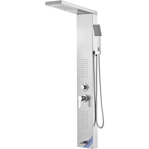 VEVOR Sistema Pannello Doccia con 5 Modalità, Torre Pannello Doccia a LED, Pioggia, Cascata, 2 Getti Massaggianti per il Corpo, Bocca per Vasca, Soffione Doccia a Mano con Tubo da 1,5 m, Set Doccia