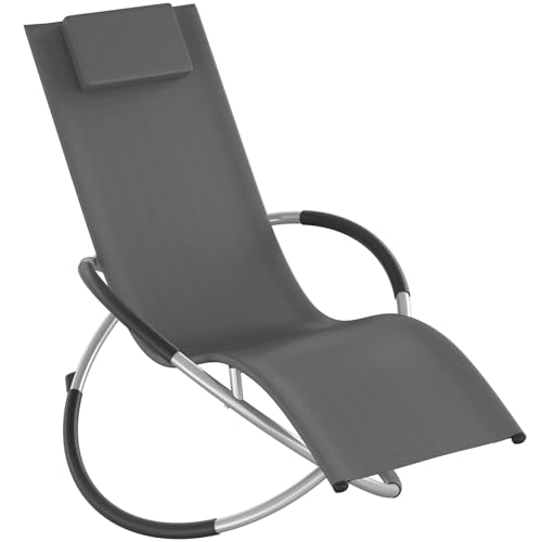 TecTake® Lettino Paulina, Ergonomico, Pieghevole, Con Cuscino, Traspirante, Sicuro Anti-Ribaltamento, Portata 150kg, Lettino Giardino per Esterno, Sdraio Basculante, Ideale per Relax - Grigio