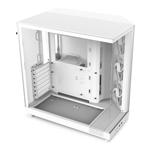 NZXT H6 Flow, CC-H61FW-01, Case Mid-Tower Compatto a Doppia Camera con Flusso d'Aria, Pannelli in Vetro Panoramico, Flusso d'Aria ad Alte Prestazioni, Include 3 Ventole da 120 mm, Bianco