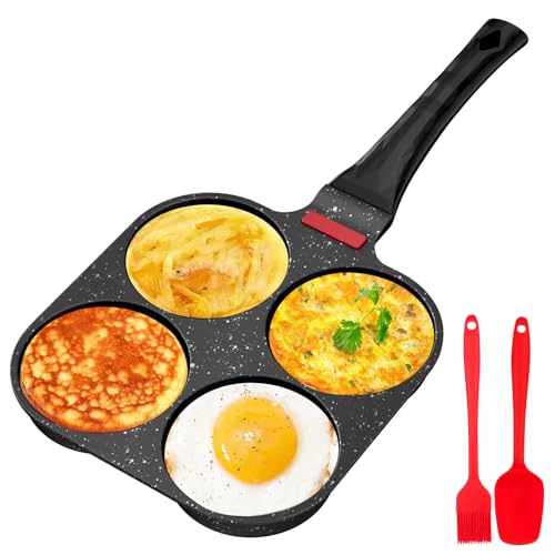 Traxenta padella pancake, pentola pancakes, frittata a 4 fori in alluminio, antiaderente padelle, padellino per uovo con rivestimento antiaderente, per frittata colazione, per Gas (Nero)