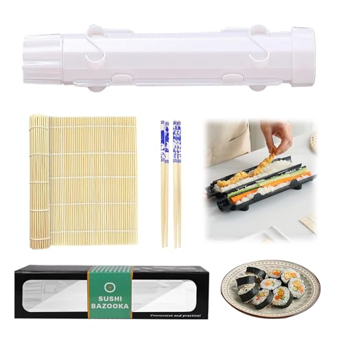 YSOOUA Sushi Maker Kit Sushi Bazooka Set Fai da Te Per Sushi Adatto ai Principianti da Realizzare da Soli con Tappetino Bacchette, Manuale Inglese (bianco)