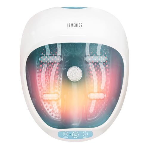 Homedics Foot Spa, Pediluvio Massaggiatore Piedi 4 in 1 con Idromassaggio, Massaggiatore Plantare Vibrante Taglia Max 47, Magnetoterapia, Mantenimento Temperatura fino a 40°C, Bianco e Azzurro