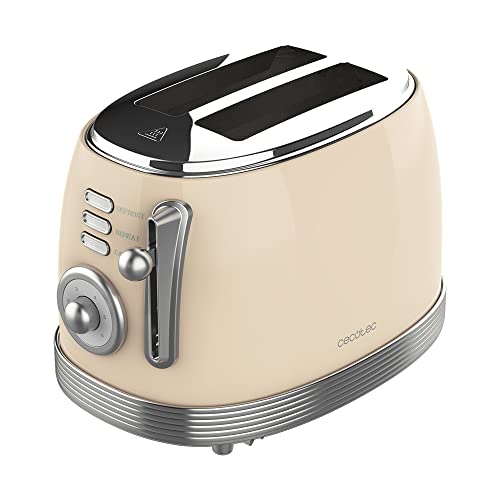 Cecotec Toast&Taste 800 Vintage Light Beige, 850w, Tostapane in plastica con 2 fessure corte extra-larghe per 2 toast.