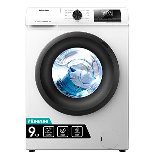 Hisense WFQP9014EVM - Lavatrice a Carica Frontale 9 Kg, 1200 rpm, Classe C, 15 Programmi, Vapore, Display LED, Programma Rapido, Partenza Ritardata, Child Lock