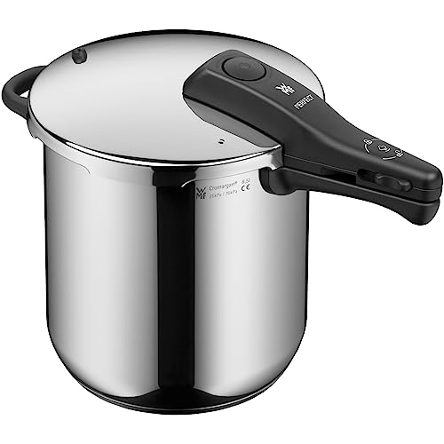 WMF Perfect - Pentola a pressione a induzione, 8,5 l, grande segnale di cottura, 2 livelli di cottura, manico con coperchio rimovibile, acciaio INOX Cromargan