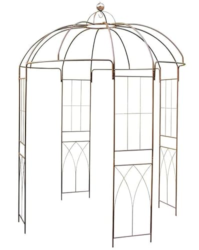 Gazebo con rose in metallo, colore marrone, 270 x 200 cm, griglia in acciaio verniciato a polvere, gazebo rotondo con grande cupola per piante rampicanti