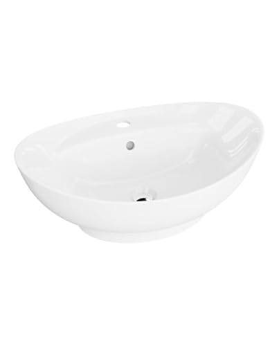 LAVITA Lavabo da appoggio Terra| lavabo ovale | lavabo con troppopieno e foro per rubinetto | in porcellana di alta qualità | lavabo | 59,5 x 39 x 17,5 cm | bianco