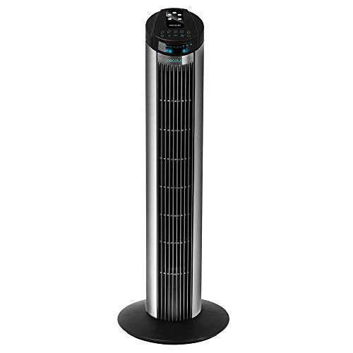 Cecotec Ventilatore a Torre Digitale EnergySilence 890 Skyline. 50W, 3 Velocità, Motore in Rame, Telecomando, Display LCD, Timer 7.5h, Modalità ECO/Notte/Breeze, Oscillazione Ampia, Silenzioso, Grigio