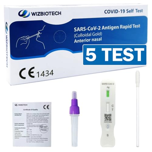 5x Tamponi Covid 19 Rapido Nasale. Validato per Nuove Varianti e Certificato per Uso Domestico. 5 Scatole Singole con Kit Completo per Test Covid. SARS-CoV-2 Antigen Rapid Test (Colloidal Gold)