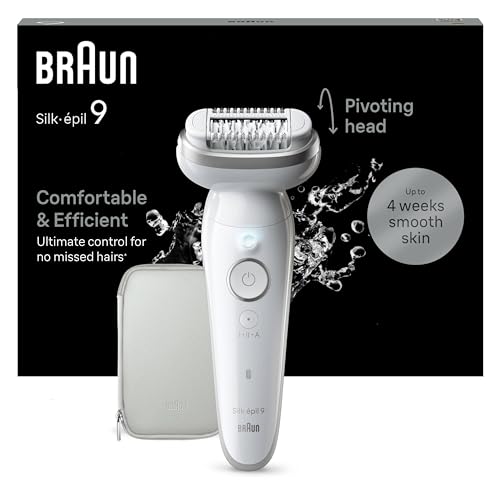 Braun Silk-épil 9 Depilatore Donna, Epilatore Elettrico Donna Con Testina Flessibile Per Una Epilazione Semplice, Wet & Dry, Pelle Liscia a Lungo, 9-011, Bianco/Argento