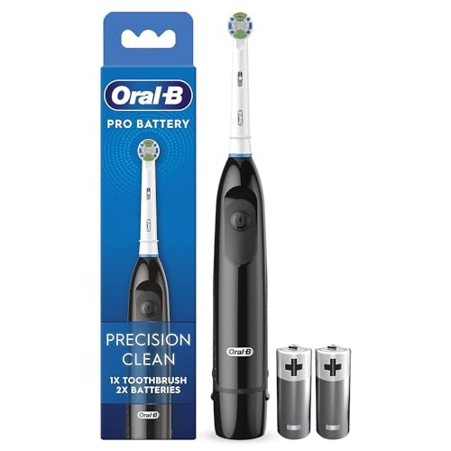 Oral-B Pro - Spazzolino da denti a batteria, testina di precisione pulita, rimozione placca per denti, 2 batterie incluse, nero