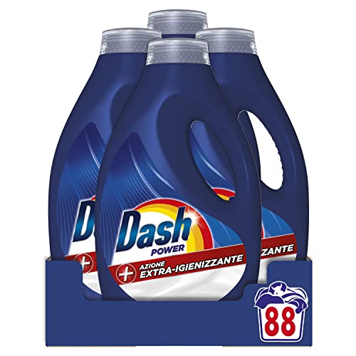 Dash Power Detersivo Liquido Lavatrice, 88 Lavaggi (22x4), Azione Extra-Igienizzante, Contro Sporco E Batteri, Efficace Anche A Freddo E In Cicli Brevi