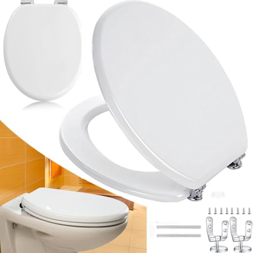 Bakaji Copriwater Universale Copri Tavoletta WC per Bagno in Legno pesante MDF con Cerniere Antiruggine in Lega di Zinco Design Moderno Dimensione 45 x 36 cm (Bianco)