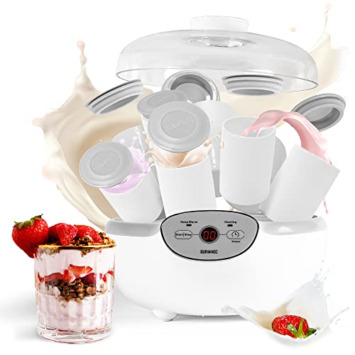 Duronic YM2 Yogurtiera elettrica automatica – 8 vasetti in ceramica da 125 ml - Macchina per yogurt con display digitale timer impostabile - Ideale per preparare yogurt fatti in casa