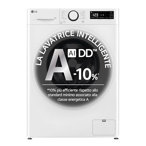 LG AI DD F2R3S09AIDD Lavatrice Slim a Carica Frontale 9kg Serie R3, Lavatrice Classe A -10%, 1200 giri, AI Wash, Motore Inverter Direct Drive, Smart Diagnosis, Libera installazione, Bianca