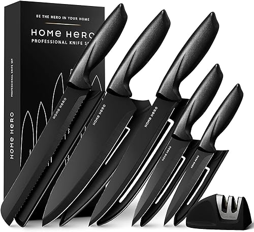 Home Hero Ultra Nitido da Coltelli Cucina Inox - Set Coltelli da Cucina Professionali (5 pezzi con Guaina - Nero)