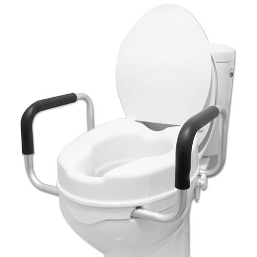 PEPE - Rialzo WC per Anziani con Braccioli (10 cm di altezza), Rialzo WC con Coperchio, Rialzo Bagno Disabili, Alzawater per Anziani, Rialzo per WC Universale, Sollevatore WC Disabili, Bianco.