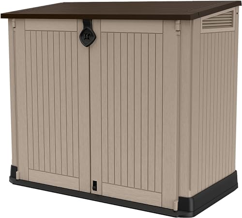 Keter Porta Attrezzi da Esterno Store It Out Midi, Ideale per il Giardino, Beige/Marrone, 132x71,5x113,5H cm, 880 L