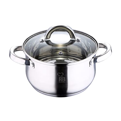 RENBERG Alexander | Pentola di Cucina | Casseruola di 20 cm con Coperchio di Vetro | Acciaio Inox | Manici Ergonomici | Casseruola da Cucina | Per Ogni Tipo di Piano Cottura