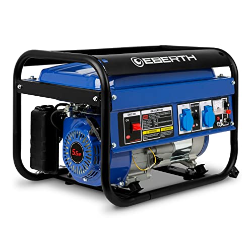 EBERTH 2200 Watt Generatore di corrente portatile Gruppo elettrogeno 5,5 CV Motore a benzina 4T, Monofase 2x 230V, 1x 12V, Regolatore di volt automatico AVR, Protezione da mancanza olio, Voltametro