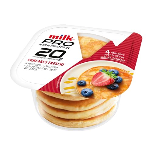 Milk PRO Pancake Proteici Pronti Classici, Alto Contenuto di Proteine del Latte, Ridotto Apporto di Zucchero (-50%) e di Grassi (-20%), 4 Pancake Pronti da scaldare (Confezione 160 Grammi, 4 Pezzi)