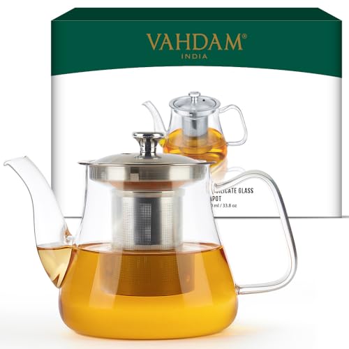 VAHDAM, Radiance- Teiera Vetro | Teiera con Infusore | Teiere da 1000 ml per tè sfuso | Perfect Tea Maker | Infusore Tè | Resistente ai graffi infusore tisana