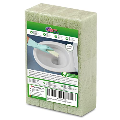 Cleaning Block WC 10008Ei - Confezione da 4 stick per rimuovere macchie di calcare, incrostazioni e altra sporcizia incrostata su water, lavandini, vasche da bagno e altre superfici del bagno