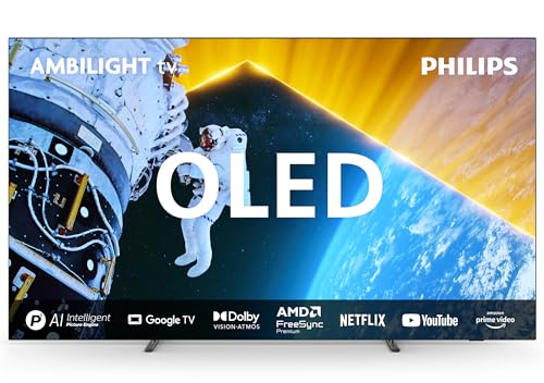 Philips Ambilight 77OLED819 4K OLED Smart TV - Display 77’’ con P5 AI Perfect Picture Ultra HD Google TV Dolby Vision e Dolby Atmos Sound, Funziona con Alexa e Google Assistant - Cornice in metallo