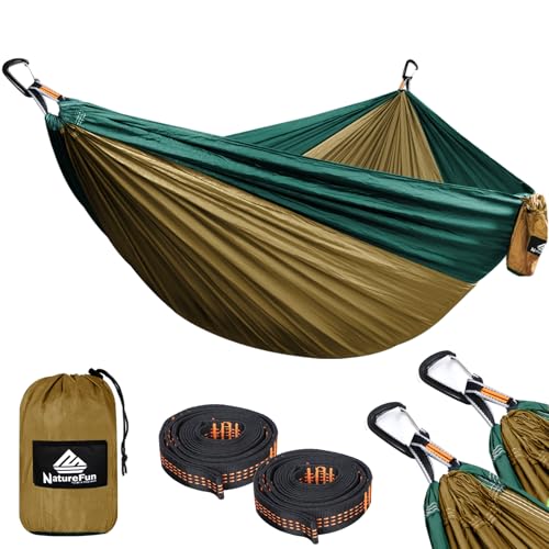 NATUREFUN Amaca da Campeggio da Viaggio Ultraleggera | capacità di Carico 300kg | (300x200 cm) Traspirante, Nylon da Paracadute | 2x Moschettoni Premium,2x Corde in Nylon Incluse | Interno Esterno