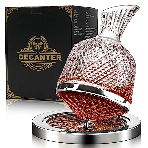 HABOWN® Decanter per Vino,Whisky da 1,5L, Caraffa in Vetro cristallo con rotazione a 360°, senza piombo, con confezione regalo per uomini e donne