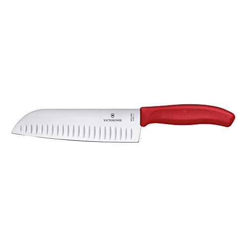 Victorinox Swiss Classic, coltello da cucina/Santoku, lama da 17 cm, intagliata, acciaio inox, inossidabile, confezione regalo, colore rosso