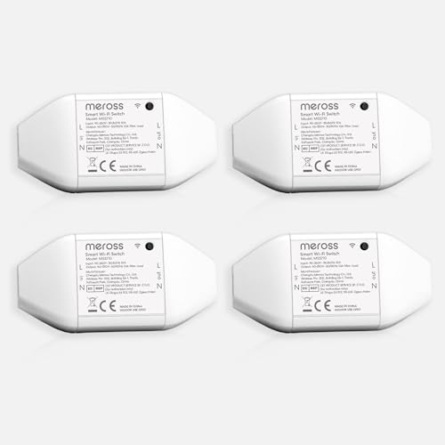 Meross 4 Pcs Interruttore Alexa Universale Domestico Intelligente WiFi, App Meross Per Controllo Remoto. Compatibile Con Alexa, Google Assistant e Smartthings Per Cucina, Camera da Letto, Giardino