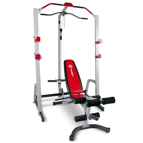 Marcy MD-8851R Deluxe Power Rack, Palestra Domestica, per Esercizi di Sollevamento Pesi, Colore Bianco/Rosso, Taglia Unica