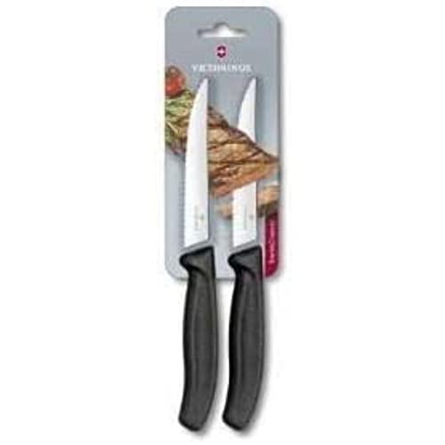 Victorinox Swiss Classic, set di 2 coltelli da bistecca gourmet con lama seghettata affilata, nero